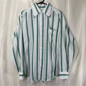 Casual Green and White Striped Button Down Shirt